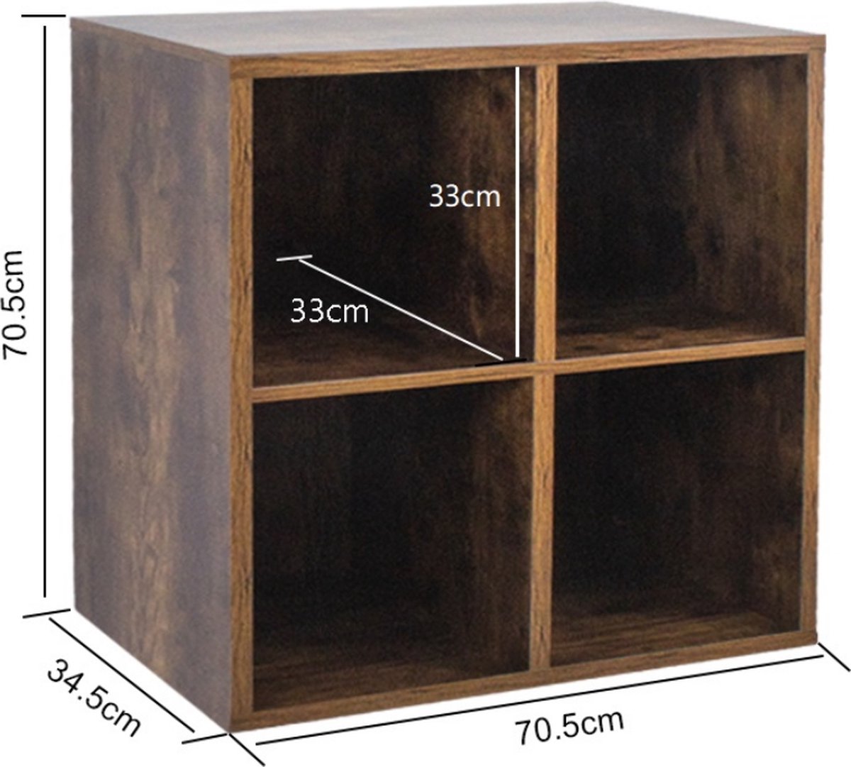 VDD Vinyl Wish - Platenkast - 4 vakken - Bruin - 34.50x70.50x70.50cm