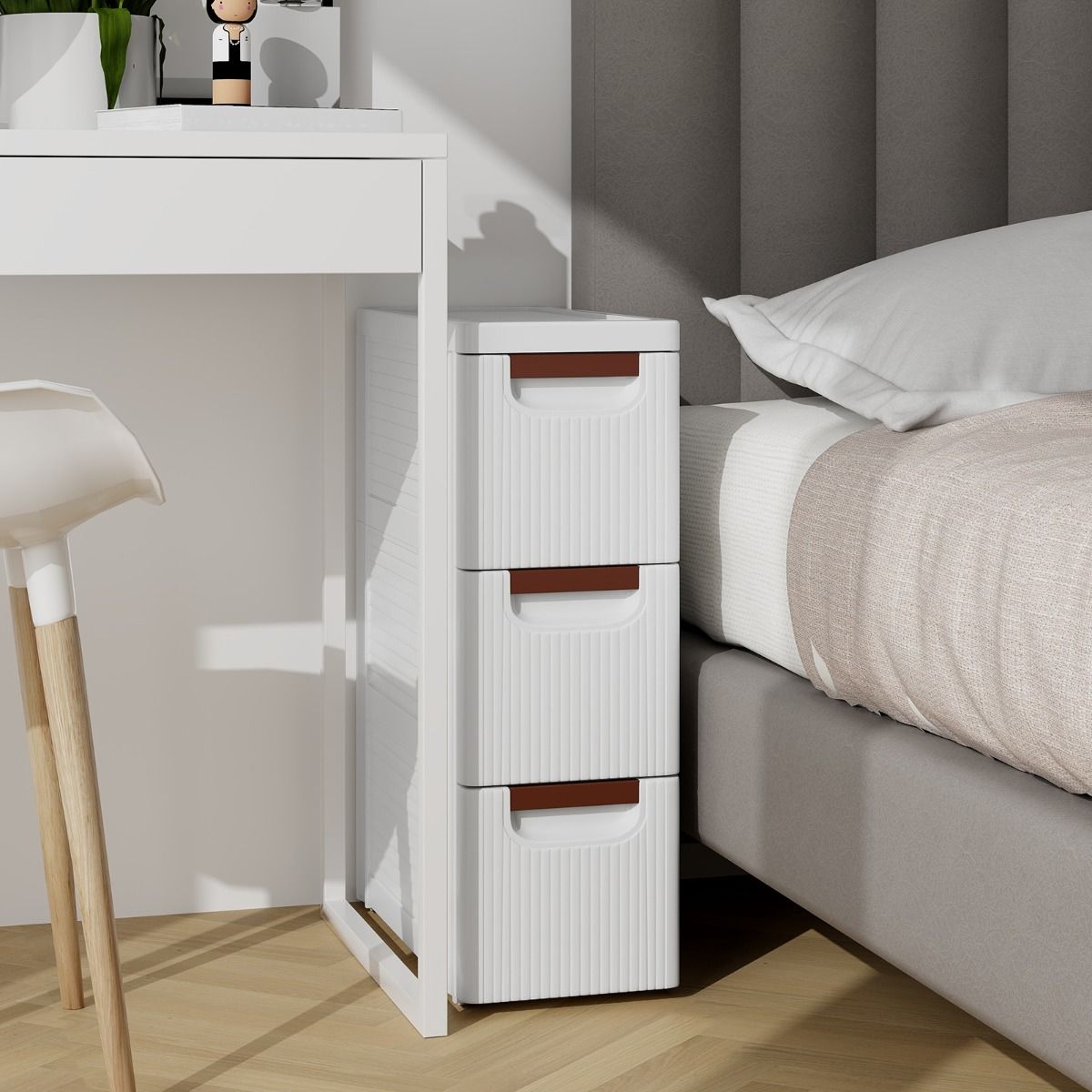 Coast Smalle opbergkast met wielen - 3 lades - slank ontwerp - wit - 42 x 19 x 74 cm