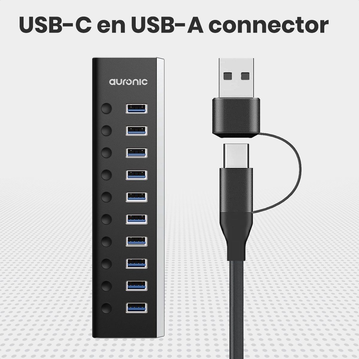 Auronic USB Hub 3.0 - USB Splitter met 10 Poorten - met Voeding - 5 GBPs - Led Indicatie - Zwart