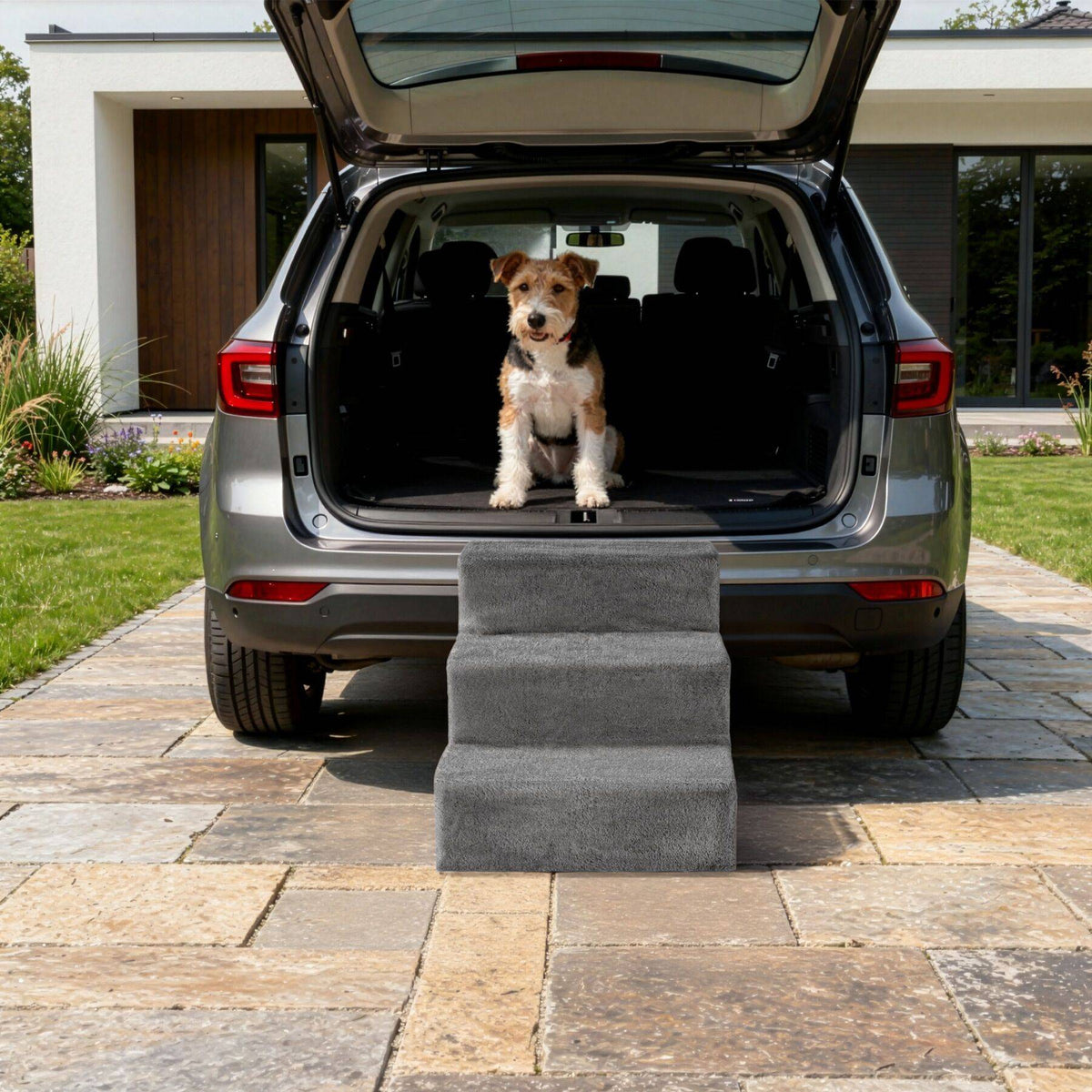 Tectake Huisdiertrap Paw Path – Grijs – 37 x 45 x 34,5 cm – 3 Treden