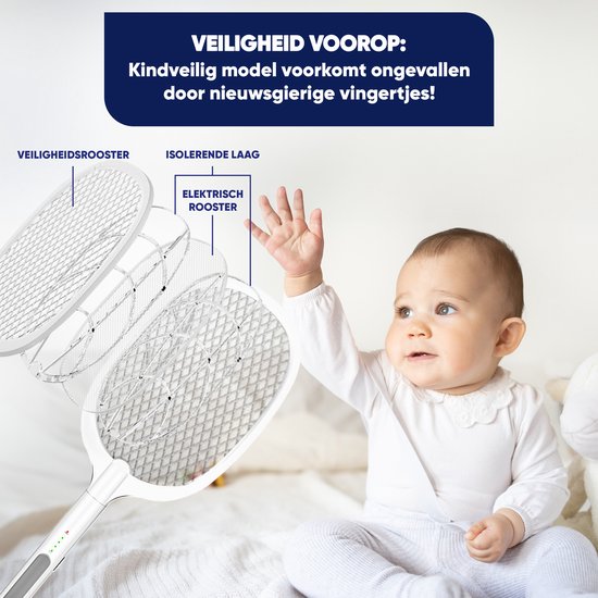 TTD® Premium Elektrische Vliegenmepper en Muggenlamp Oplaadbaar - 2 Standen Vliegenmepper en Muggenlamp - 2500 Volt - Met Veiligheidsnet - UV-Licht - Vliegenvanger - Vliegenlamp - Muggenlamp voor Binnen en Buiten - Muggenvanger - Insectenlamp
