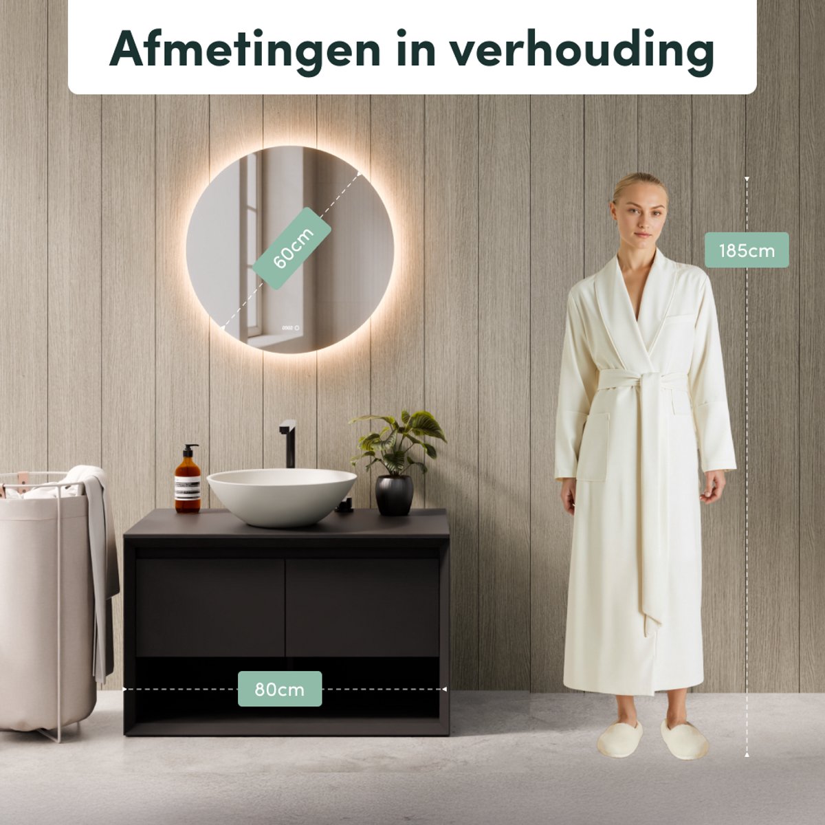 Beloura Badkamerspiegel met Verlichting - Ronde Badkamer Spiegel - Verwarming - Klok - LED - 60 cm
