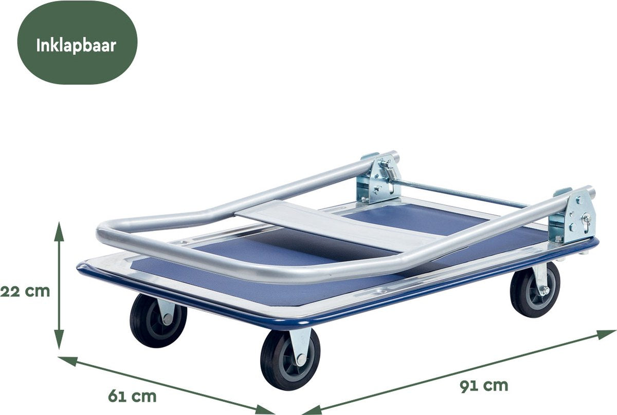 BRASQ Plateauwagen Inklapbaar - Draagvermogen 300 KG - Transportkar - Transportwagen - Magazijnwagen - Platformwagen
