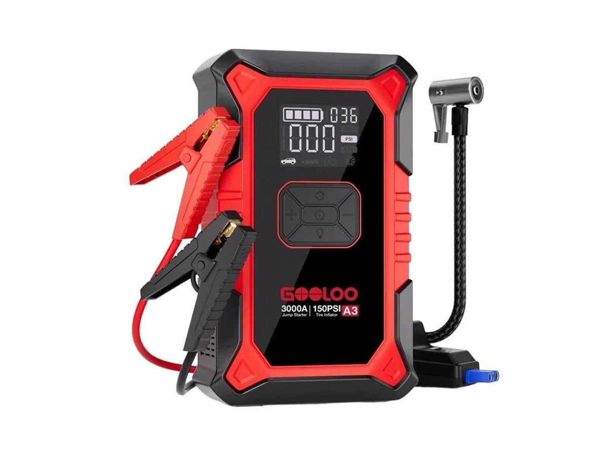 Gooloo A3 2-in-1 Jumpstarter met Compressor - 3000A - 150 PSI - Powerbank en LED Lamp - Rood/Zwart