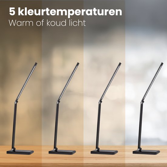 Auronic Bureaulamp - LED - USB en Draadloos Mobiel Opladen - Timer - Dimbare Klemlamp - Wit en Warm Licht - Zwart
