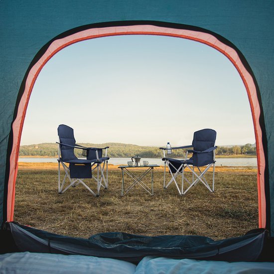 TRVLMORE Campingstoel - Opvouwbaar - XL - Comfortabele Vouwstoel - 150 kg draagvermogen - Drankhouder - Koelvak - Visstoel - Klapstoel - Blauw