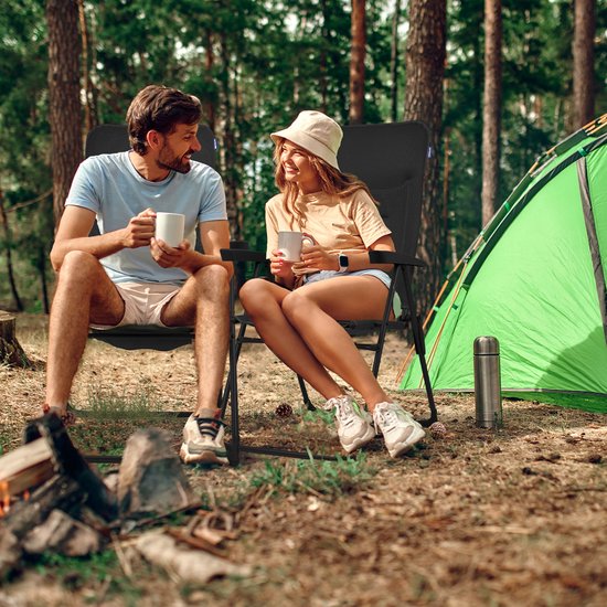 TRVLMORE Campingstoel - 7 standen - Duo Pack - 120 kg draagvermogen - Ligstand - Inklapbare stoel - Klapstoel - Zwart