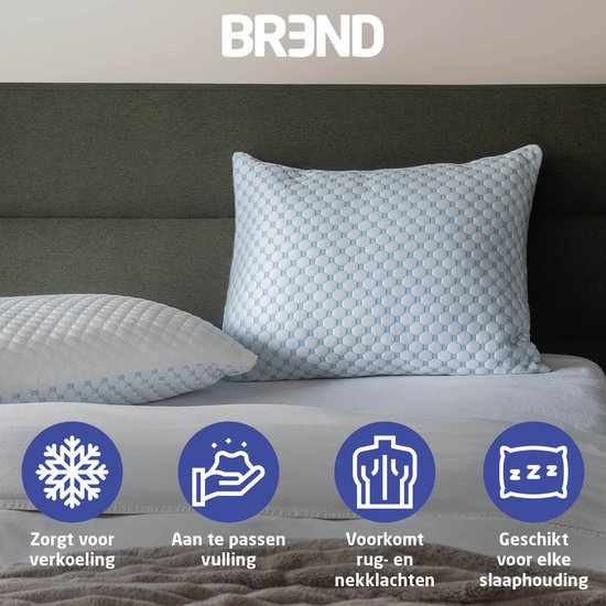 BREND BR-2215 CloudComfort Hoofdkussen voor alle Slaapposities – Memory Foam - Met Warme en Koele Kant - Aanpasbaar Comfort - Wit