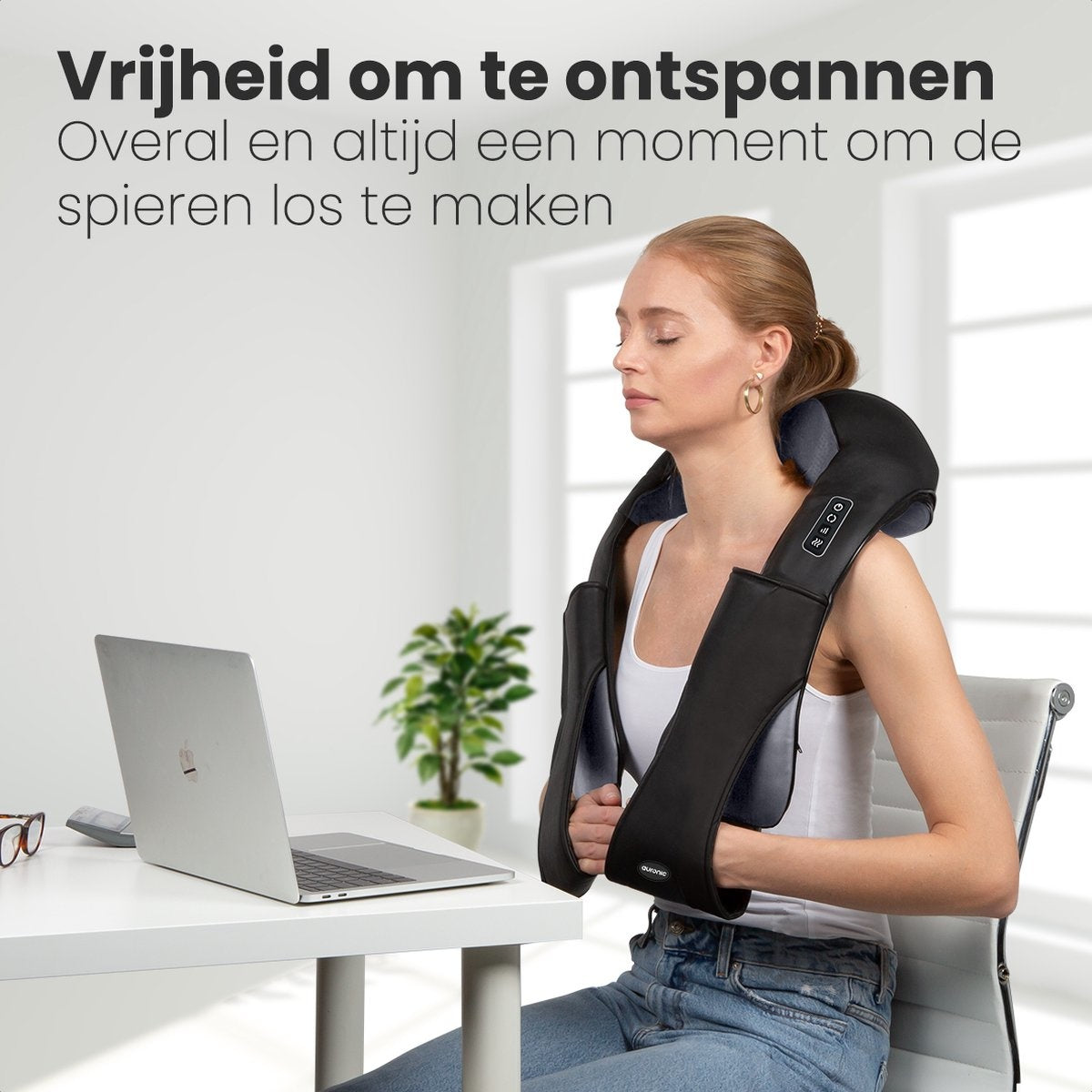 Auronic Draadloos Shiatsu Massagekussen - Elektrisch Nekmassage Apparaat - Nek en Schouder - Infrarood - Zwart