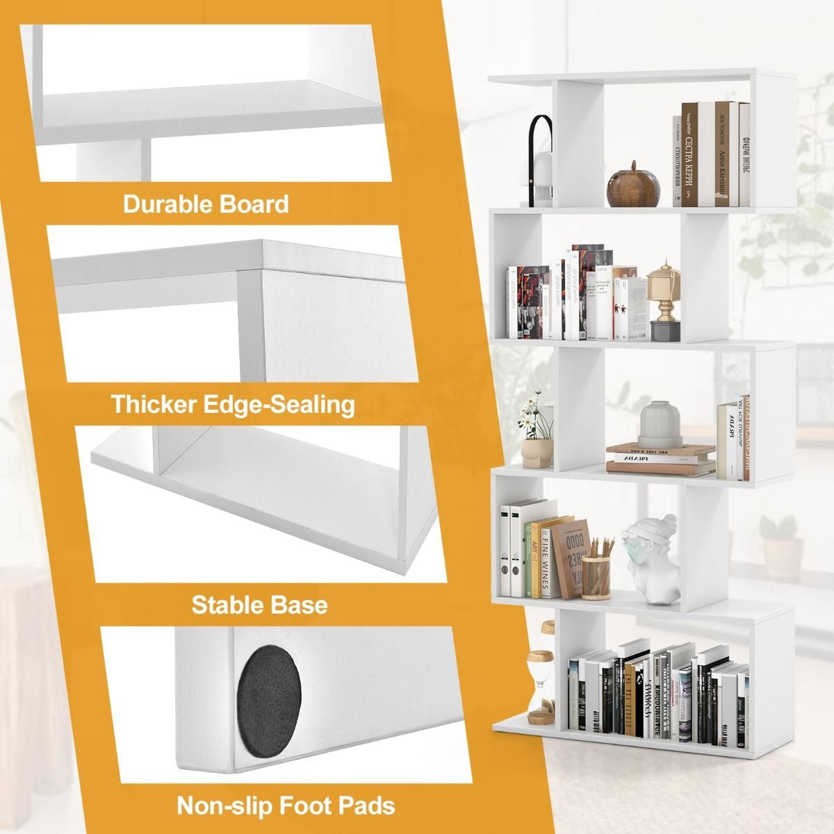 Coast 5-Vaks Boekenkast S-Vormig - 70 x 23,5 x 158 cm - Wit