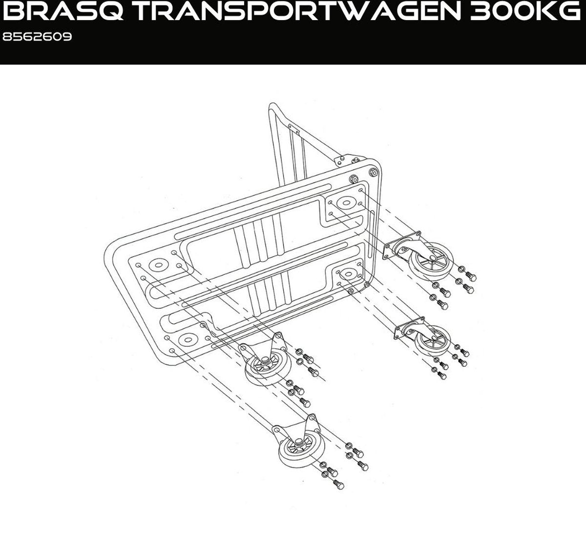 BRASQ Plateauwagen Inklapbaar - Draagvermogen 300 KG - Transportkar - Transportwagen - Magazijnwagen - Platformwagen