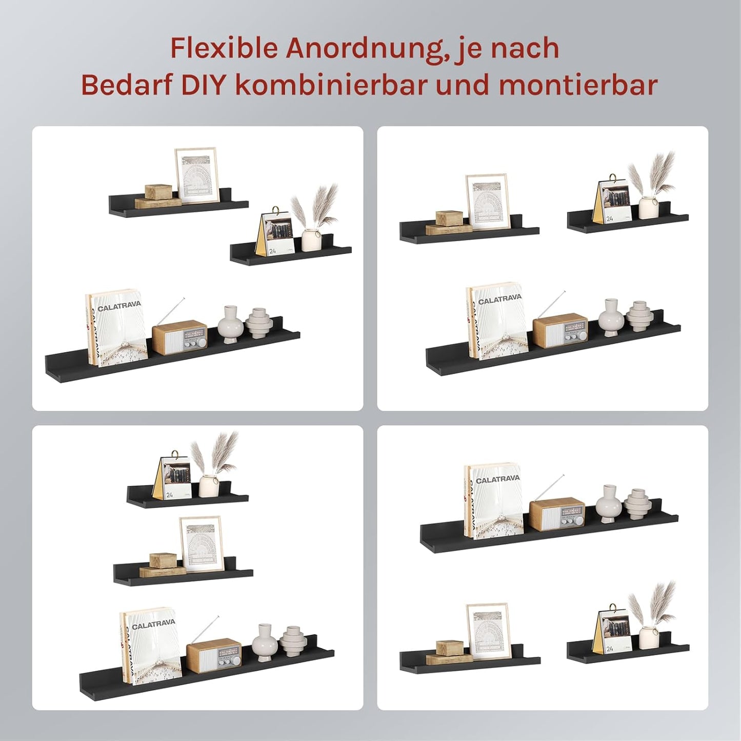 WOLTU Fotolijstplank Set van 3 - Zwart