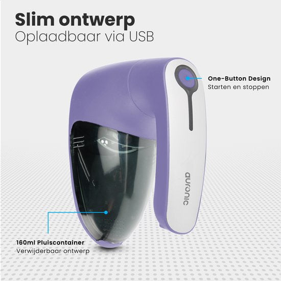 Auronic Elektrische Pluizenverwijderaar - Draadloze Ontpiller - Accuduur 60 minuten - Pluizentondeuse - 2 Extra Opzetstukken - Paars