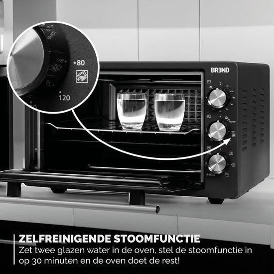 BREND BR-2210 Vrijstaande elektrische oven - 37 Liter - Mini oven - 1500W - met zelfreinigingsfunctie - 90 min. Timer - Incl. accessoires - tot 240 graden - Zwart