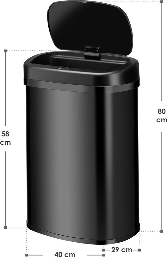 Automatische Prullenbak / Afvalemmer / Sensorprullenbak - 50 Liter - Zwart - Rechthoek