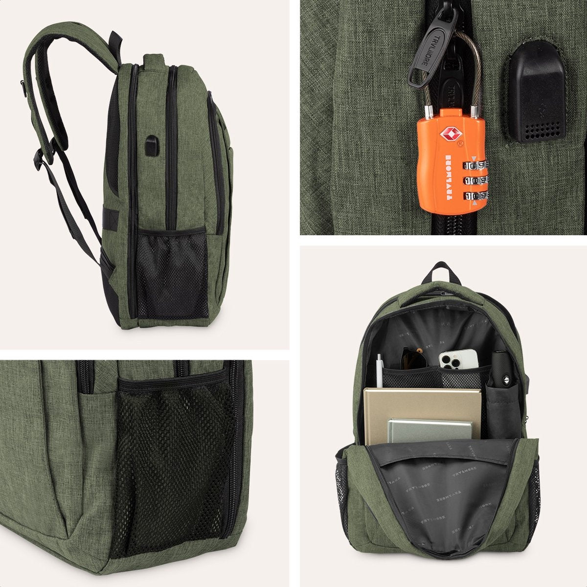 TRVLMORE Rugzak - 36L - 17,3 inch - Laptop Rugtas - Schooltas - Unisex - Spatwaterdicht Groen