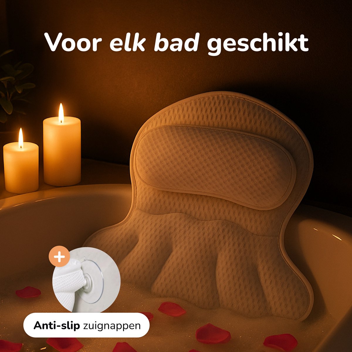 Badkussen voor in Bad 17x17 cm - Wit - Ergonomisch en Comfortabel Steunkussen voor Nek en Hoofd - Alyze