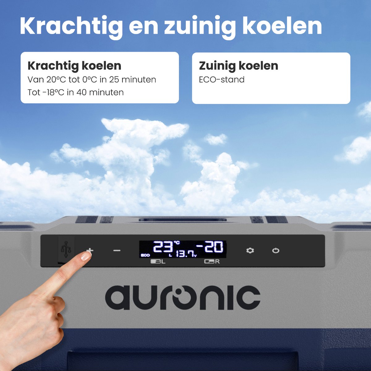 Auronic Compressor Elektrische Koelbox met Wielen - Vriezen en Koelen - 58L - 69.2 x 45.3 x 58 cm - Blauw