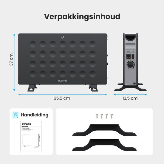 Auronic Convectorkachel - 2000W - Ingebouwde Ventilator - Elektrische Kachel - Met Thermostaat - Heater - Zwart