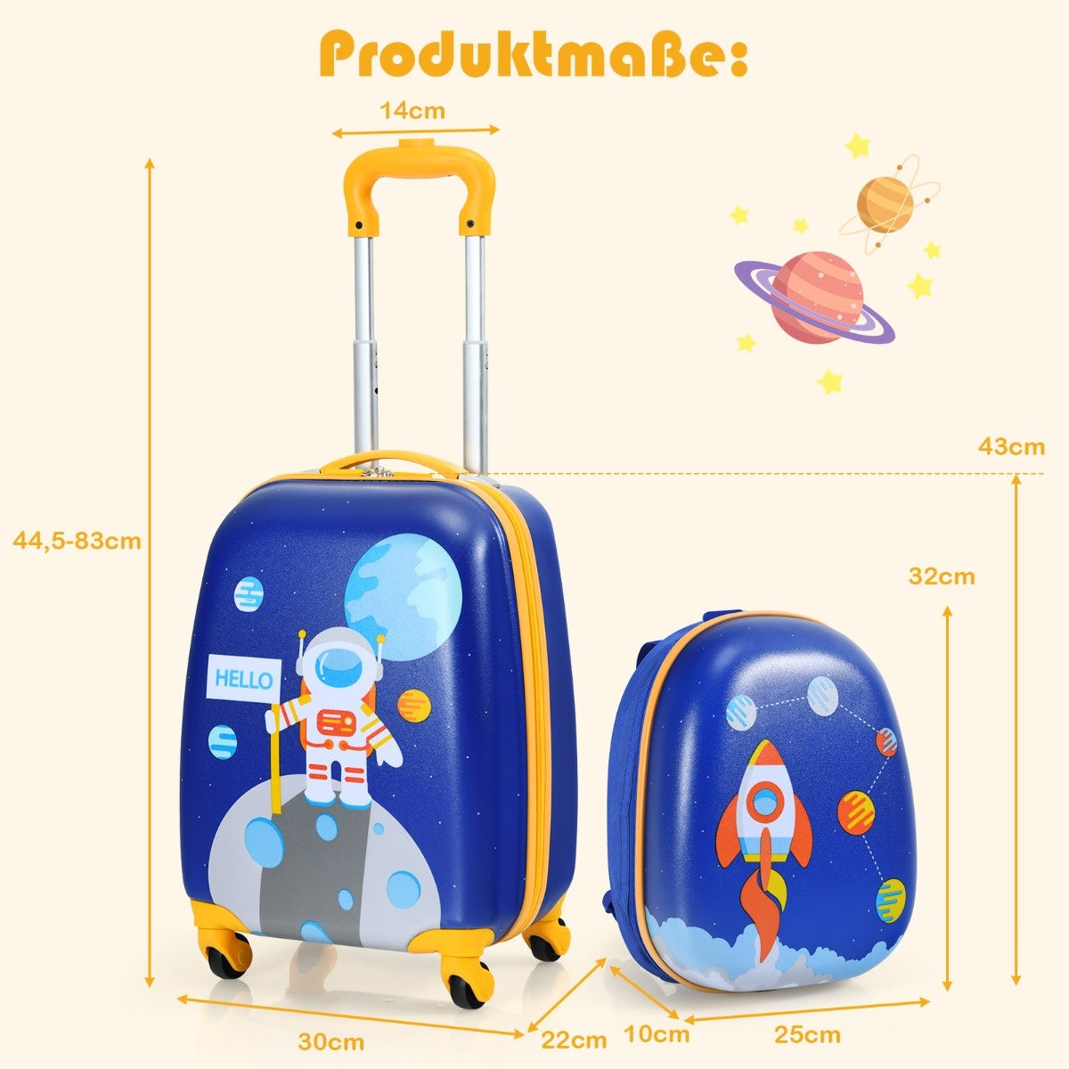 Coast 2-delige kinderkoffer ingesteld met astronautenpatroon Backpack & Case 27 x 20 x 43 cm donkerblauw