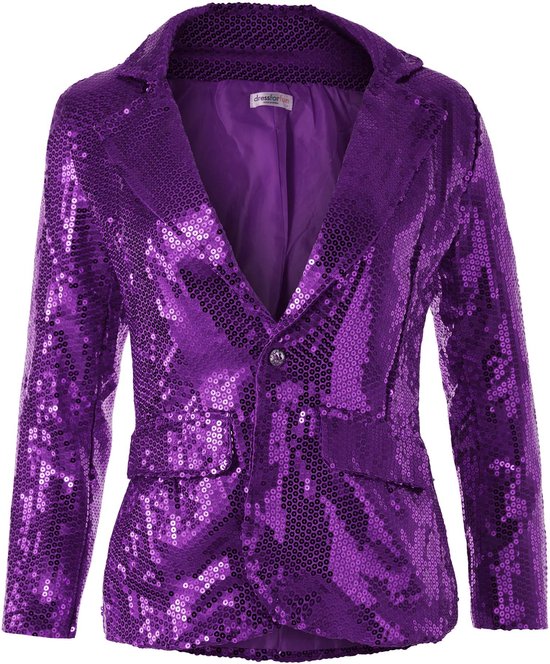 Dressforfun Paillettenjas dames lila XL - verkleedkleding kostuum halloween verkleden feestkleding carnavalskleding carnaval feestkledij partykleding - 303884