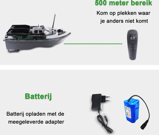 BUDDIE'S® Voerboot – 3KG Laadvermogen - 2 Voerbakken - Verlichting – 500 meter bereik – Opbergtas - Voerboot Karper – Baitboat – Karpervissen