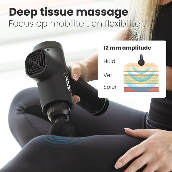 Auronic Massage Gun - Sport en Relax Massage - Massage pistool - 6 Opzetstukken - 30 Standen - Professioneel Massage Apparaat - Zwart