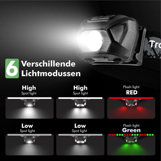 Travelhawk Hoofdlamp - Hoofdlamp LED oplaadbaar - Hoofdlampen - Hoofdlamp Oplaadbaar - 8 LED-koplampen - 2000 lumen - 150 meter bereik - Verstelbaar