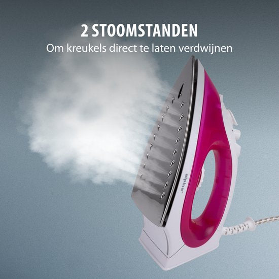alpina Stoomstrijkijzer - 2000 Watt - Traploze Temperatuur - Stoomboost - Sproeifunctie - RVS Zool - Roze