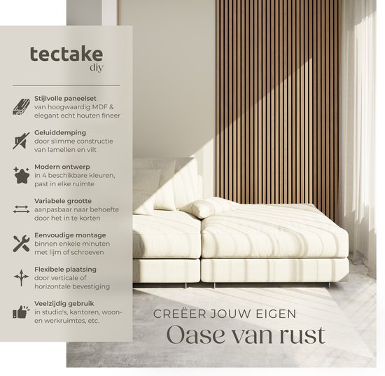 tectake® Set van 4 akoestische panelen Sonic Wall - Geluidsabsorberend paneel - Geluidsdemping - Akoestisch wandpaneel - 120x60x2,1cm - Akoestische wanddecoratie - Licht eiken