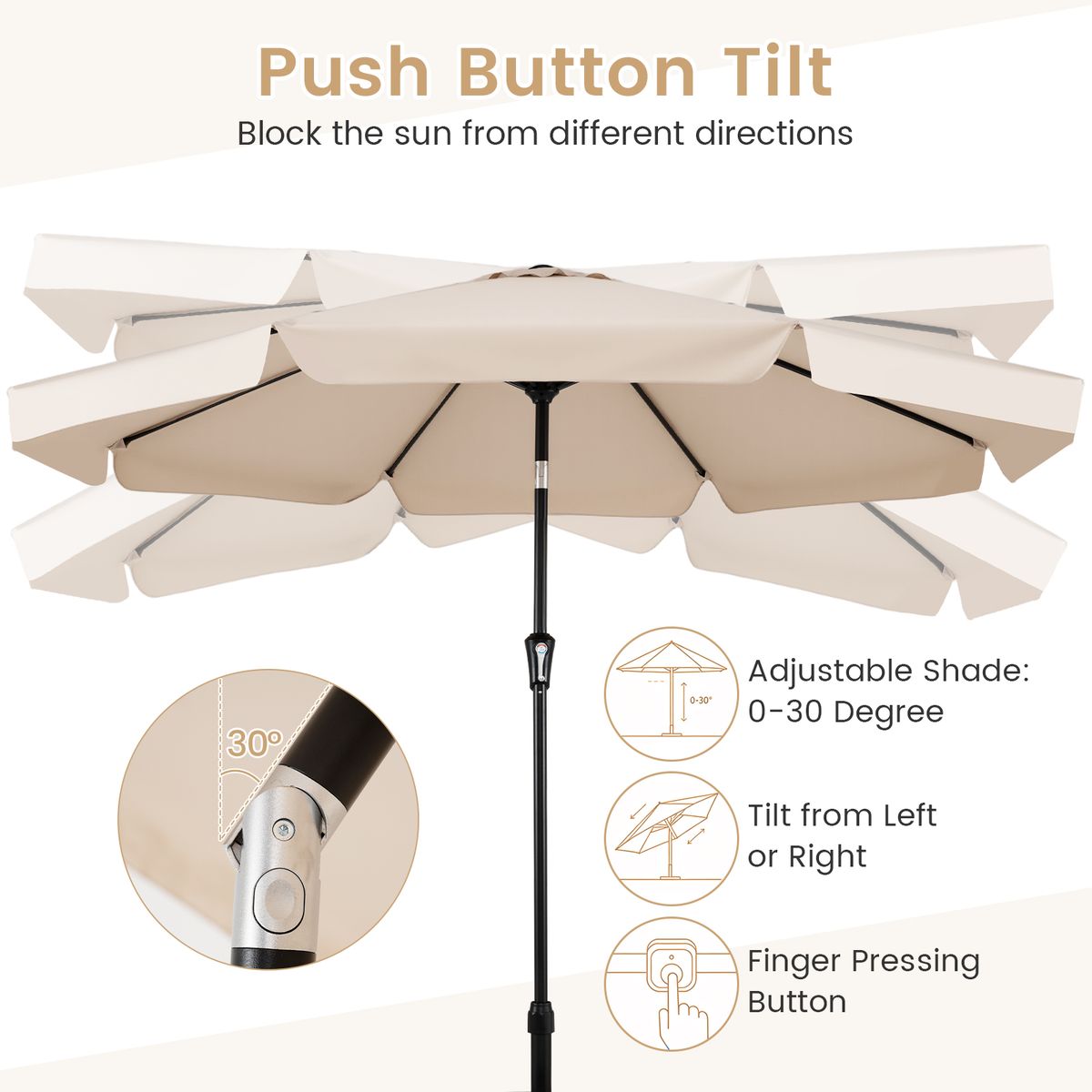 Coast parasol kantelbaar - 3 meter diameter - metalen stok - beige
