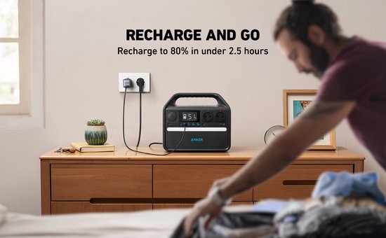 Anker 535 draagbare voeding, draagbare generator 512Wh (PowerHouse 512Wh), 500W 7-poorts buitengenerator met 2 AC-uitgangen, 60W USB-C PD-uitgang, LED-lamp voor kamperen, campers, noodgevallen en meer