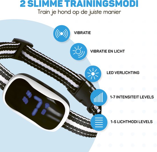 Anti Blafband Pro met LED - Opvoedingshalsband Zonder Schok - Anti Blaf Apparaat voor Kleine en Grote Honden - Waterdicht, Oplaadbaar en Verlichting - Vibratie en Audio