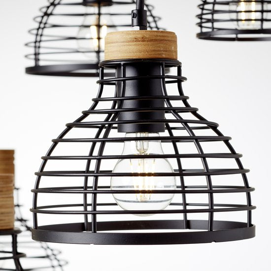 Brilliant Avia - Hanglamp - E27 max 6x40W - Zwart/Houtkleur - 35 x 95 x 140 cm