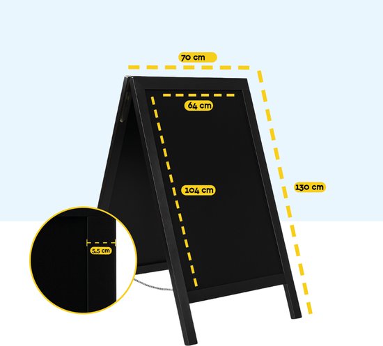 BRASQ Krijtstoepbord Zwart - 70x130 CM - Krijtbord - Reclamebord - Stoepbord - Dubbelzijdig - voor Binnen en Buiten - Horeca
