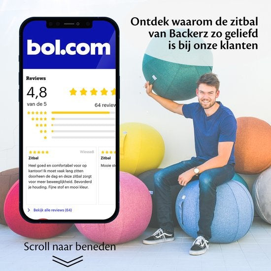 Bckz Zitbal Kantoor en Thuis 55 CM - Luxe Yoga Bal - Zitballen met Hoes - Ergonomische Bureaustoel Bal - Linnen Zwart