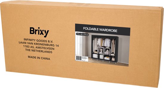 Brixy Kledingkast - XXL - Kleerkast - Opvouwbaar - 175 x 170 x 45cm - Stoffen Vouwkast - Zwart