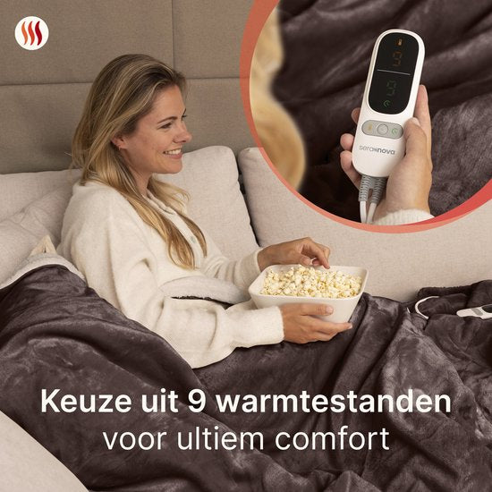Seranova Elektrische Deken XXL - Extra Warmtedraden - Premium Model - 180x160 cm - 2 persoons Warmtedeken - Dubbelzijdig Fleece Sherpa - Kastanjebruin