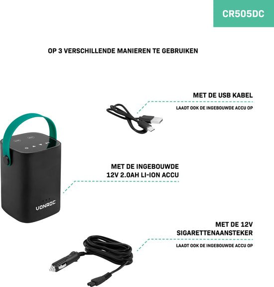 VONROC Draadloze mini compressor 12V - Ingebouwde 2.0Ah accu - Digitaal display / manometer