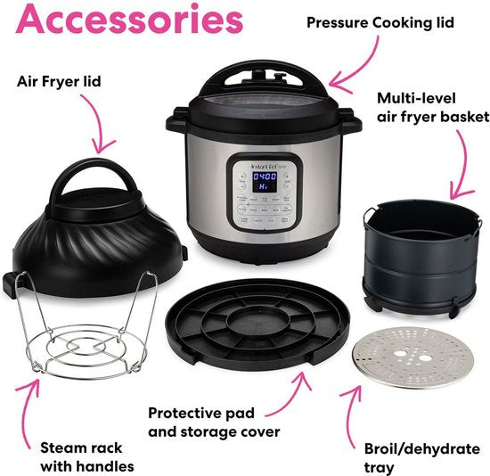 Instant Pot Duo Crisp 7,6L Multicooker + Airfryer - 11-in-1 Snelkookpan - Slowcooker - Sous-vide - Air Fry - Twee-Deksel Systeem - Tot 8 Porties