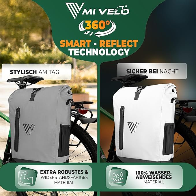 MIVELO - 3-in-1 Fietstas - Waterdicht TPU - 20L - Reflecterend - Grijs & Zwart