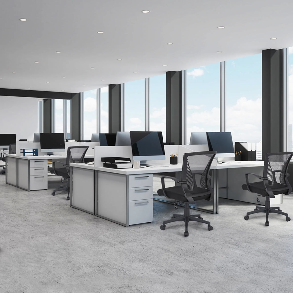 Yaheetech Bureaustoel Ergonomisch – Voorzien Van Ademende Meshstof En Schommelfunctie En Verstelbare Zithoogte – Voor Kantoor En Studeerkamer – Zwart Nylon En Metaal – 60 x 60 x 91-100,5 cm