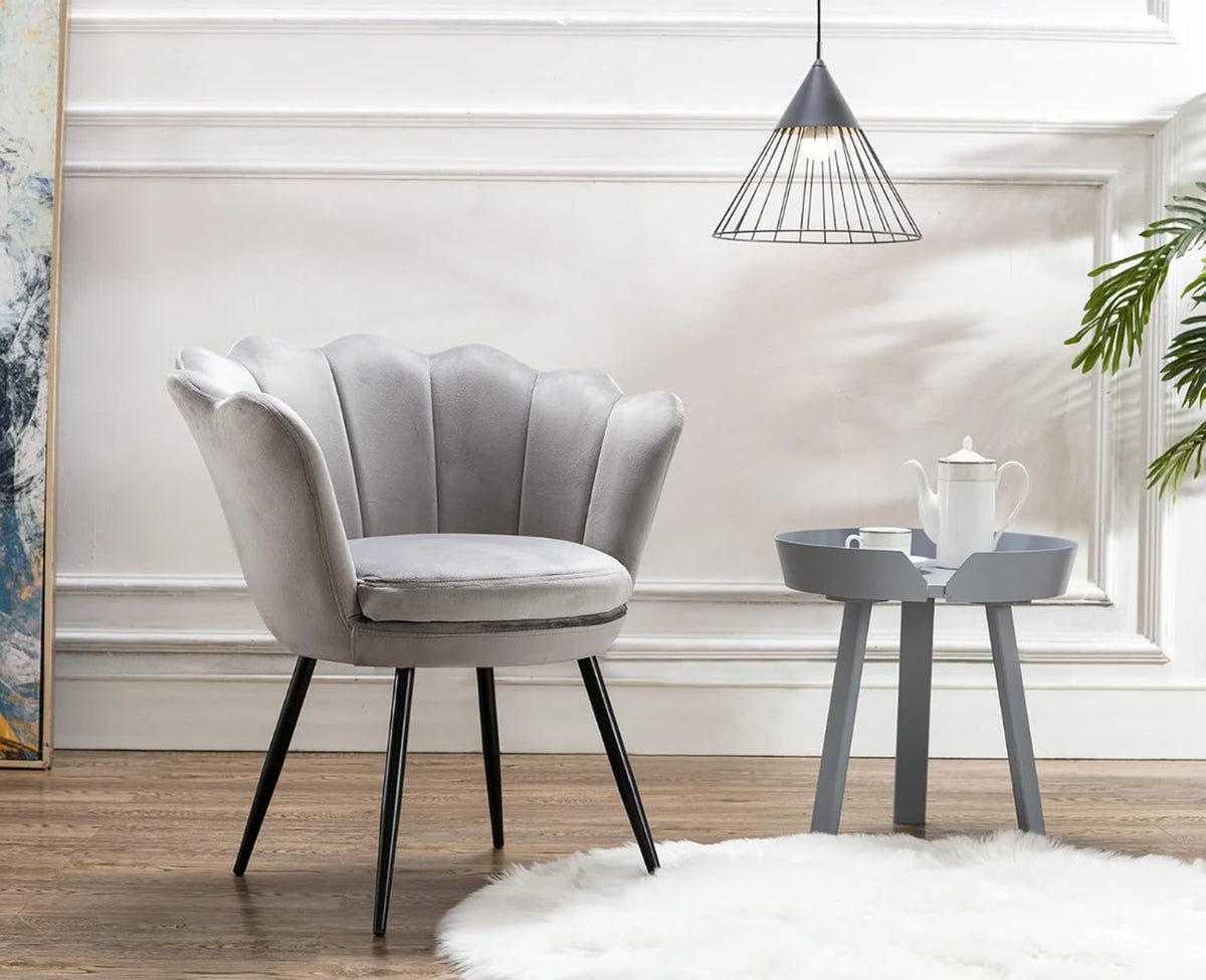 Ya-Home Fauteuil - Bloemvormige Rugleuning - Grijs Suède - 70 x 60 x 76 cm