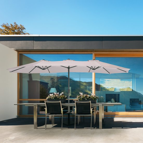 VONROC Parasol – Dubbele Parasol & Incl. Beschermhoes – 460 x 270 x 252 cm – Beige
