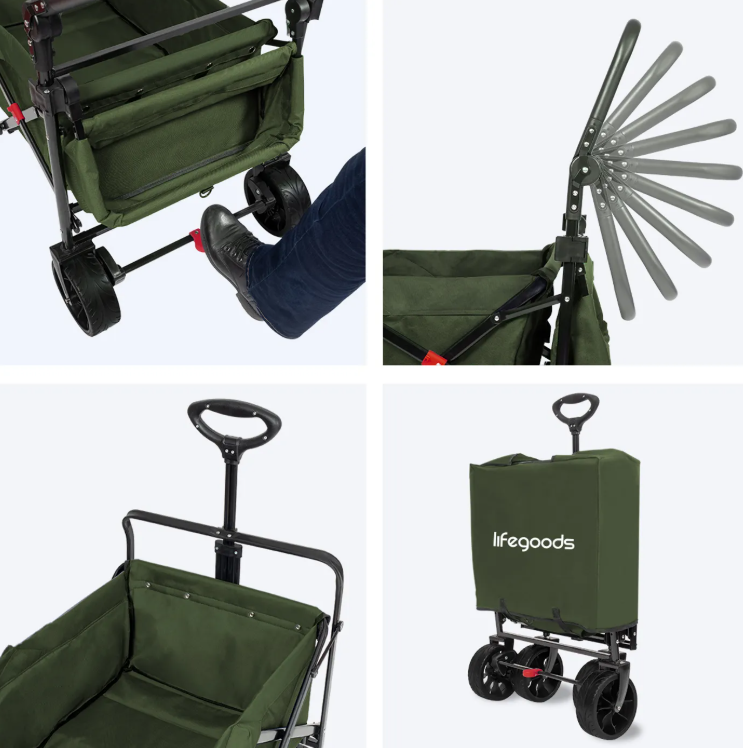 LifeGoods Bolderkar Opvouwbaar - 120 kg Draagvermogen - 90 L - 120 x 80 cm - Groen - Wasbaar
