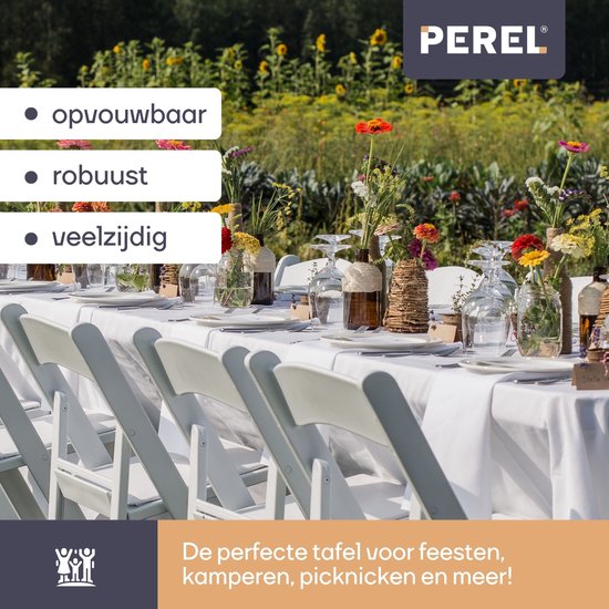 Perel Klaptafel, inklapbaar, weerbestendig, handgreep, maximaal 100 kg, wit