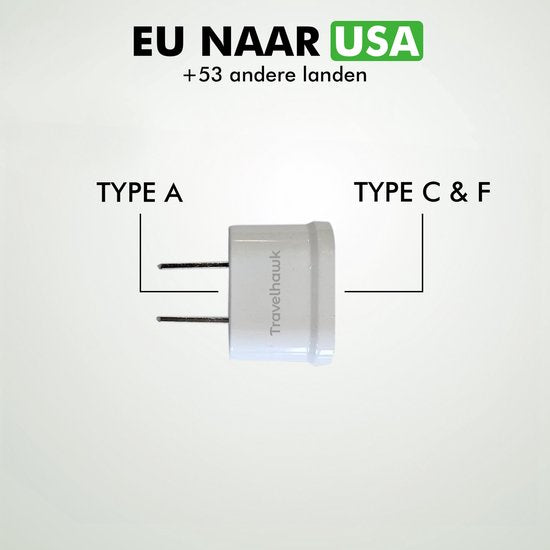 Travelhawk Reisstekker EU naar VS/USA - Wereldstekker - Wereldstekkers - Reisstekker Type A - 2 Stuks - Wit