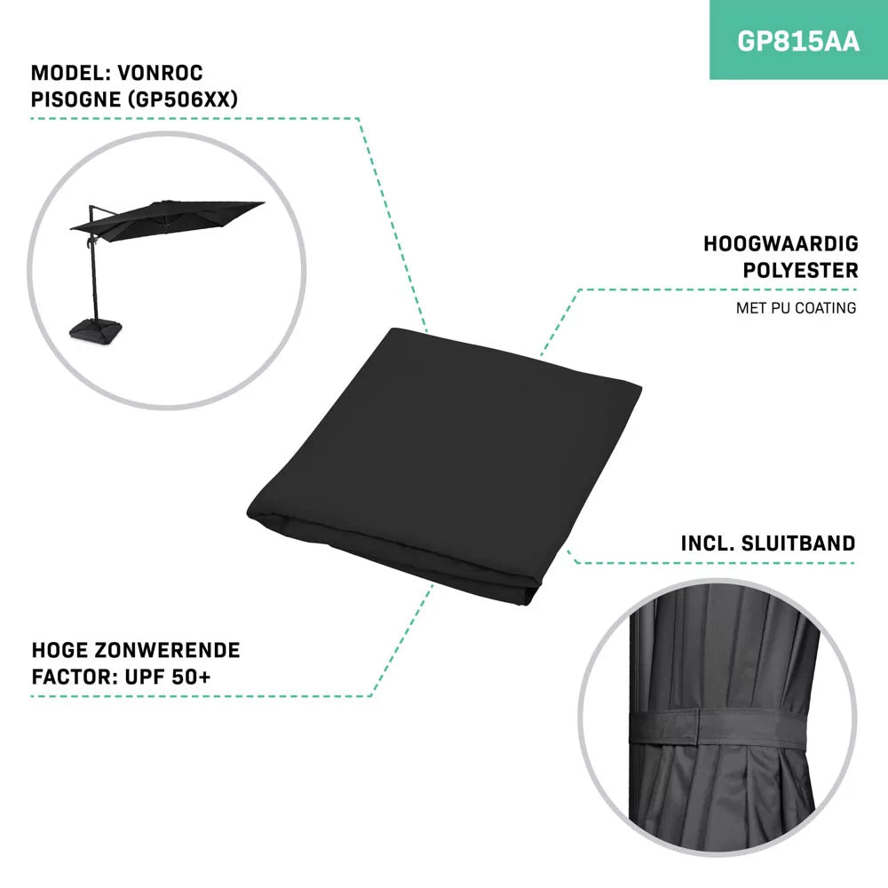 VONROC Parasoldoek - 300x300cm - Voor Zweefparasol Pisogne GP506XX - Zwart