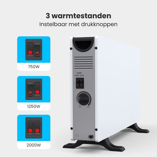 Auronic Convectorkachel - 2000W - Elektrische kachel - Slaapkamer, Woonkamer of Thuiswerken - Heater - Wit