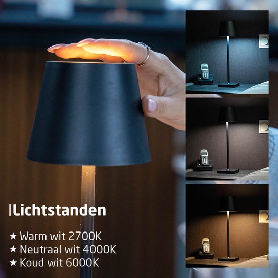 BREND BR-2228 Draadloze Tafellamp voor Binnen en Buiten – Decoratieve en Dimbare Lamp – Oplaadbare Verlichting met 3 Lichtstanden – IP44 – Goud